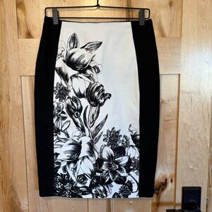 White House Black Market Floral Lined Pencil Skirt Black White SIze 4